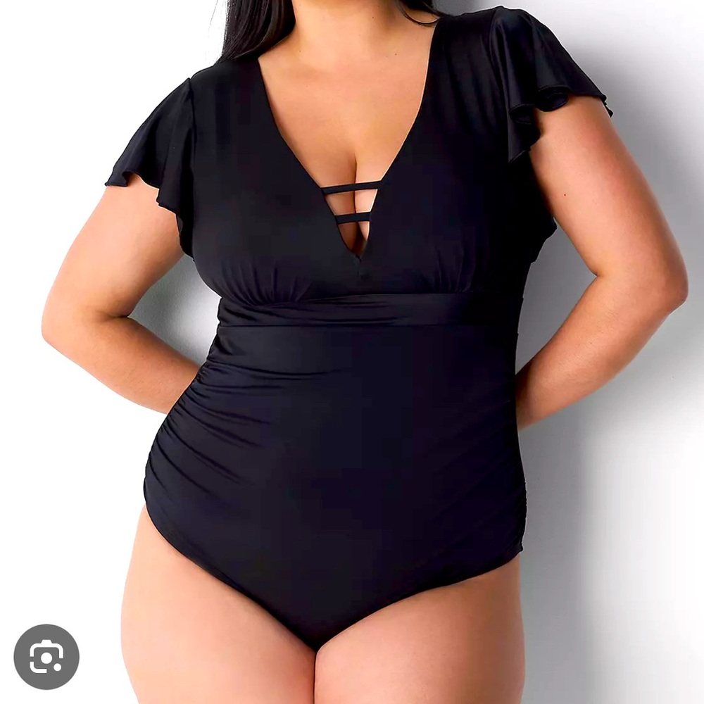 Cacique Sz 28W Swim Black One Piece Swimsuit